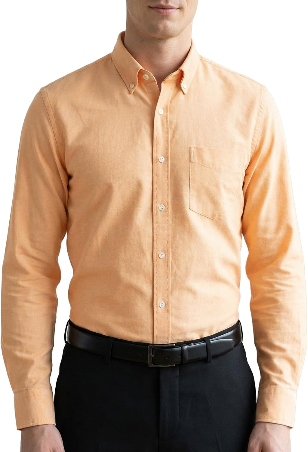 Men's Oxford Cotton Dress Shirt - Long Sleeve Regular Fit, Pre-Shrunk Button Down with Chest Pocket for Work - Medium