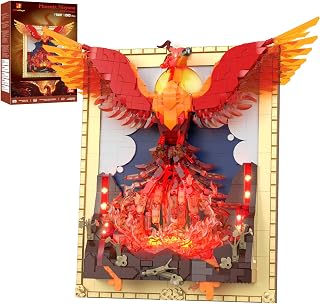 JMBricklayer Phoenix Rebirth Building Set with LED Lights, 1565-Piece Light-Up Wall Art Decor, Fire Bird Display Model Kit fo