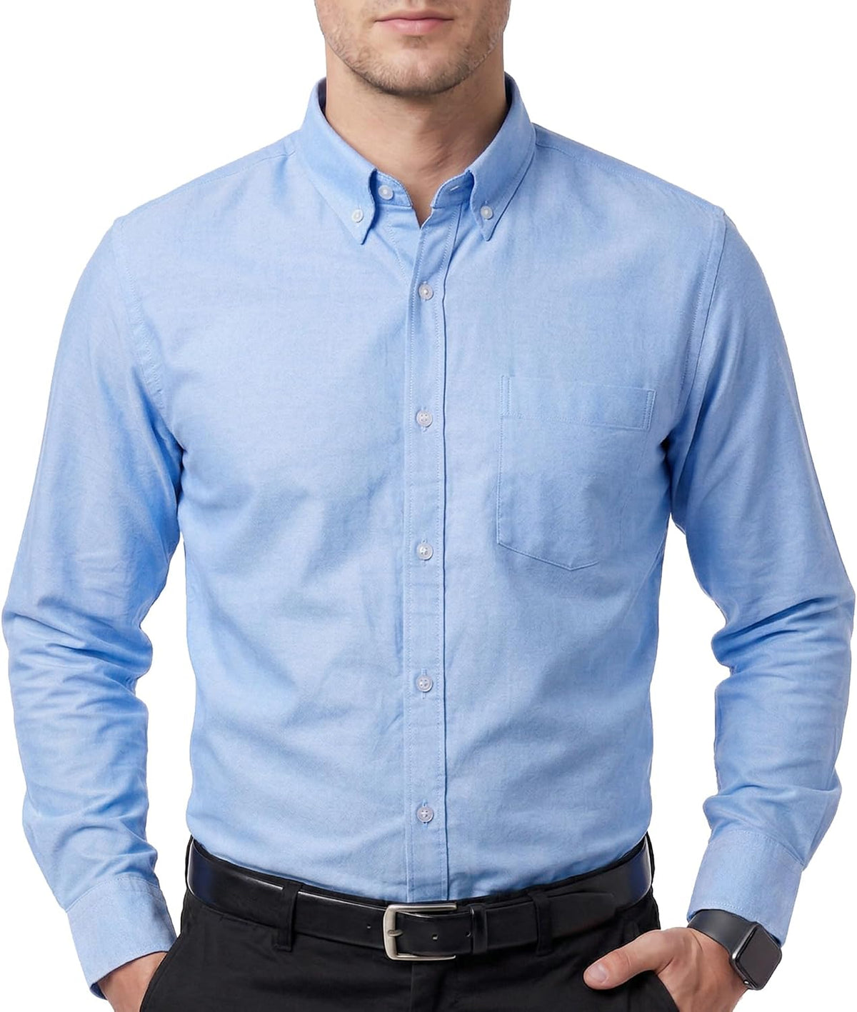 Men's Oxford Cotton Dress Shirt - Long Sleeve Regular Fit, Pre-Shrunk Button Down with Chest Pocket for Work - Small