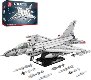 Reobrix F-16 Fighter Jet Building Set 33027, 1337 PCS Military Airplane Model Kit with Display Stand, Retractable Landing Gea