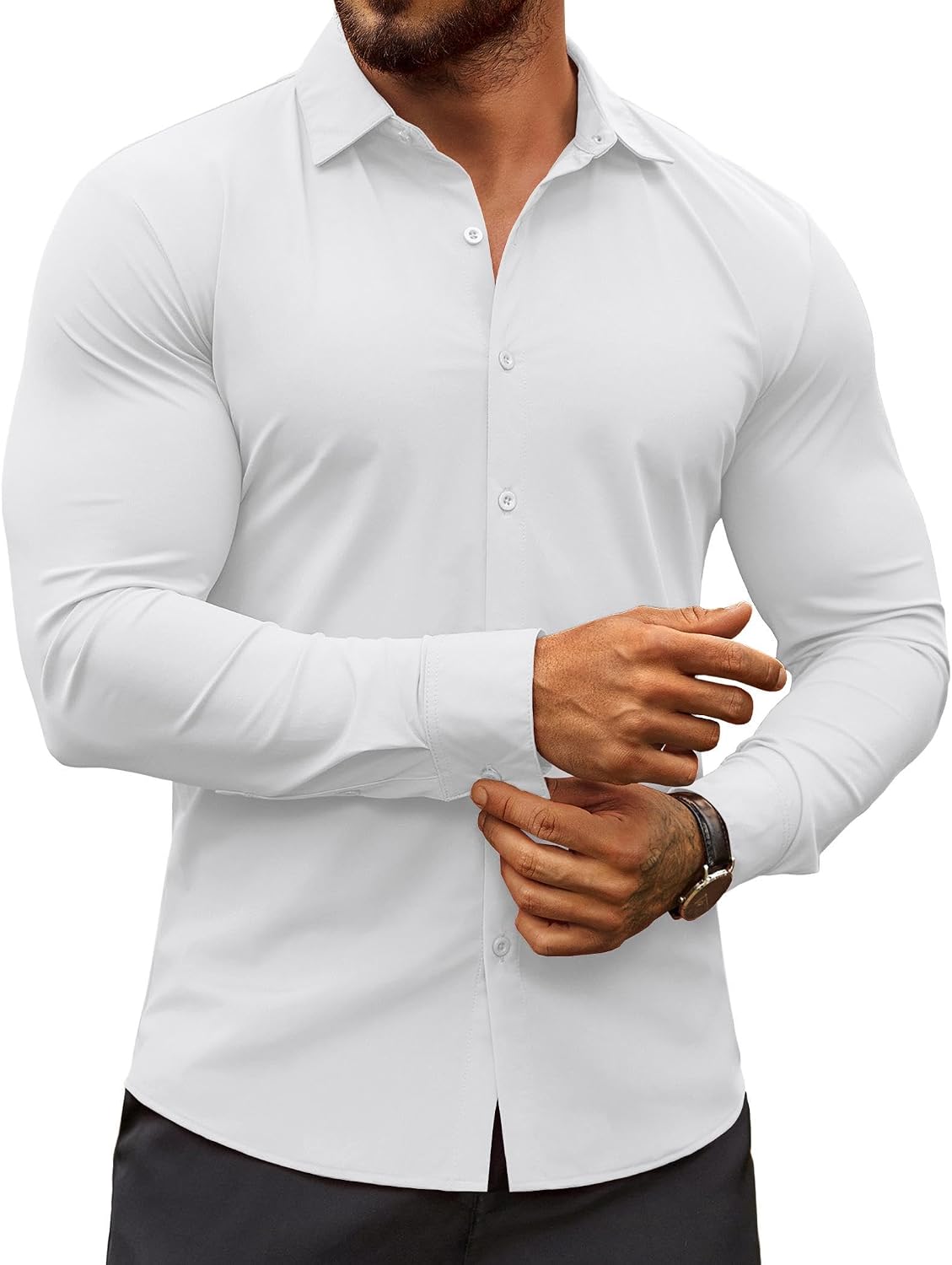 Men's Muscle Fit Dress Shirt - Wrinkle Free Long Sleeve Button Down for Business Casual and Evening Wear - Black (8)