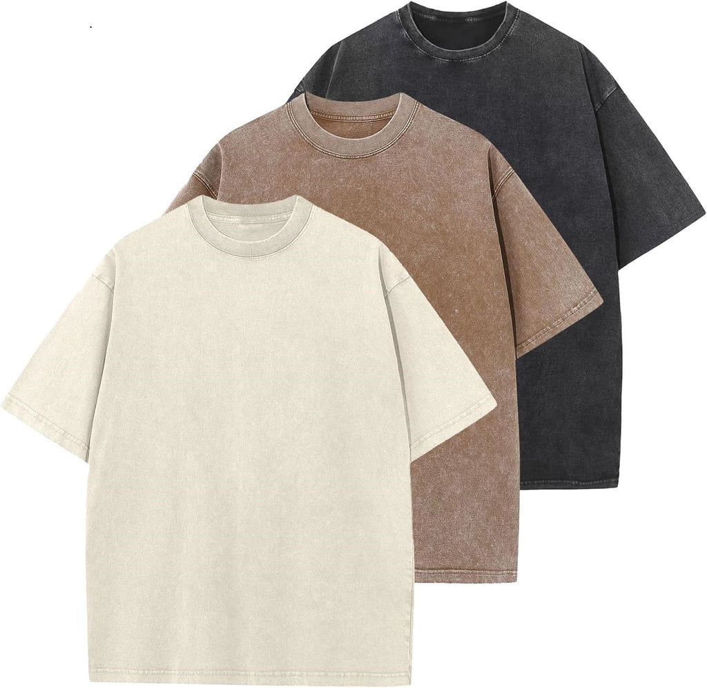Unisex Cotton Oversized Tee - Loose Wash Solid Basic Top, Short Sleeve Crew Neck for Casual Everyday Layering - Medium