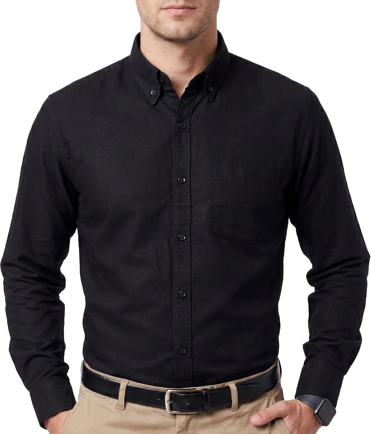 Men's Oxford Cotton Dress Shirt - Long Sleeve Regular Fit, Pre-Shrunk Button Down with Chest Pocket for Work - Small