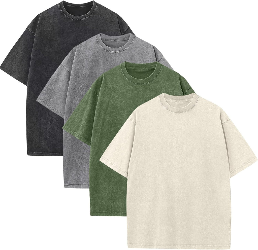 Men's Acid Wash Oversized Tee - Loose Fit Short Sleeve Vintage Streetwear Shirt with a Faded Mottled Finish - Medium