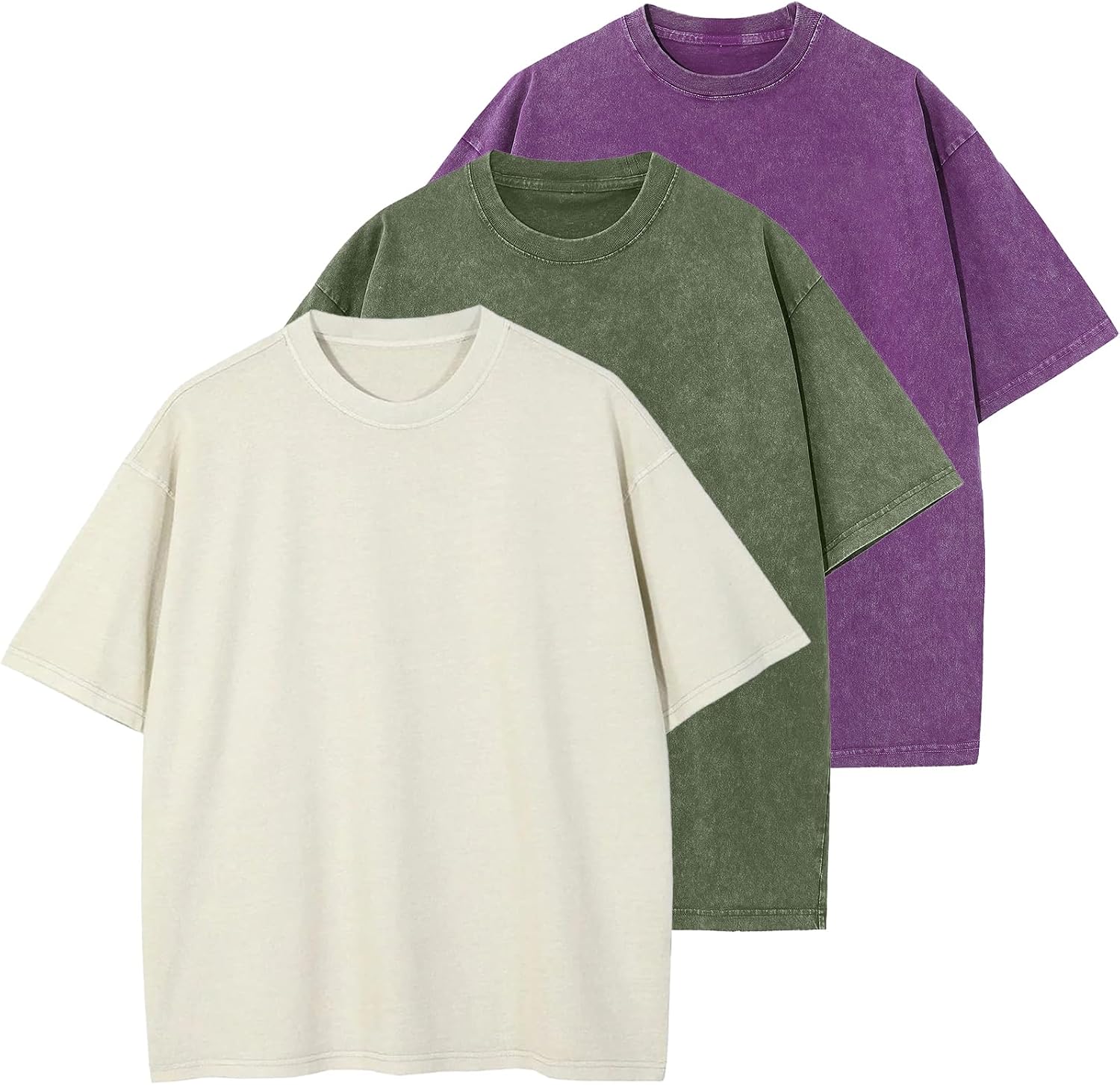 Unisex Cotton Oversized Tee - Loose Wash Solid Basic Top, Short Sleeve Crew Neck for Casual Everyday Layering - Small