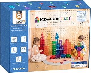 MEGAGONTILES 182PCS Premium Magnetic Tiles Set STEM-Authenticated Magnetic Building Blocks Educational Construction Toy for K