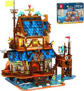 Reobrix Medieval Fishing Store Building Set 66007, LED Lights, 2329 Pieces