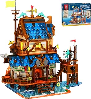 Reobrix Medieval Fishing Store Building Set 66007, LED Lights, 2329 Pieces