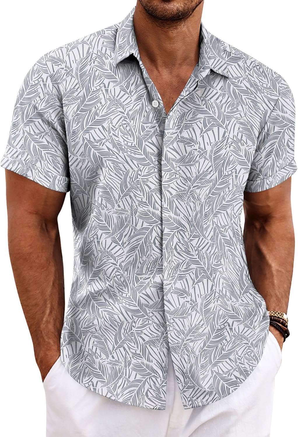 Men's Linen Blend Short Sleeve Shirt - Button Down Casual Fit, Lightweight and Breathable for Summer Beach Weddings - La