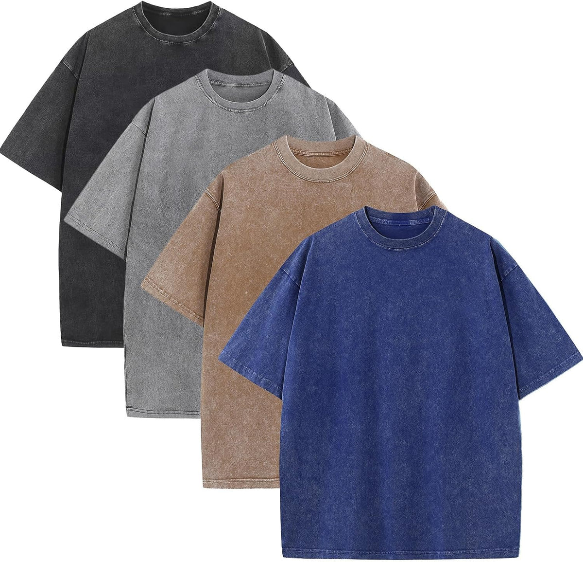 Men's Acid Wash Oversized Tee - Loose Fit Short Sleeve Vintage Streetwear Shirt with a Faded Mottled Finish - Large (25)