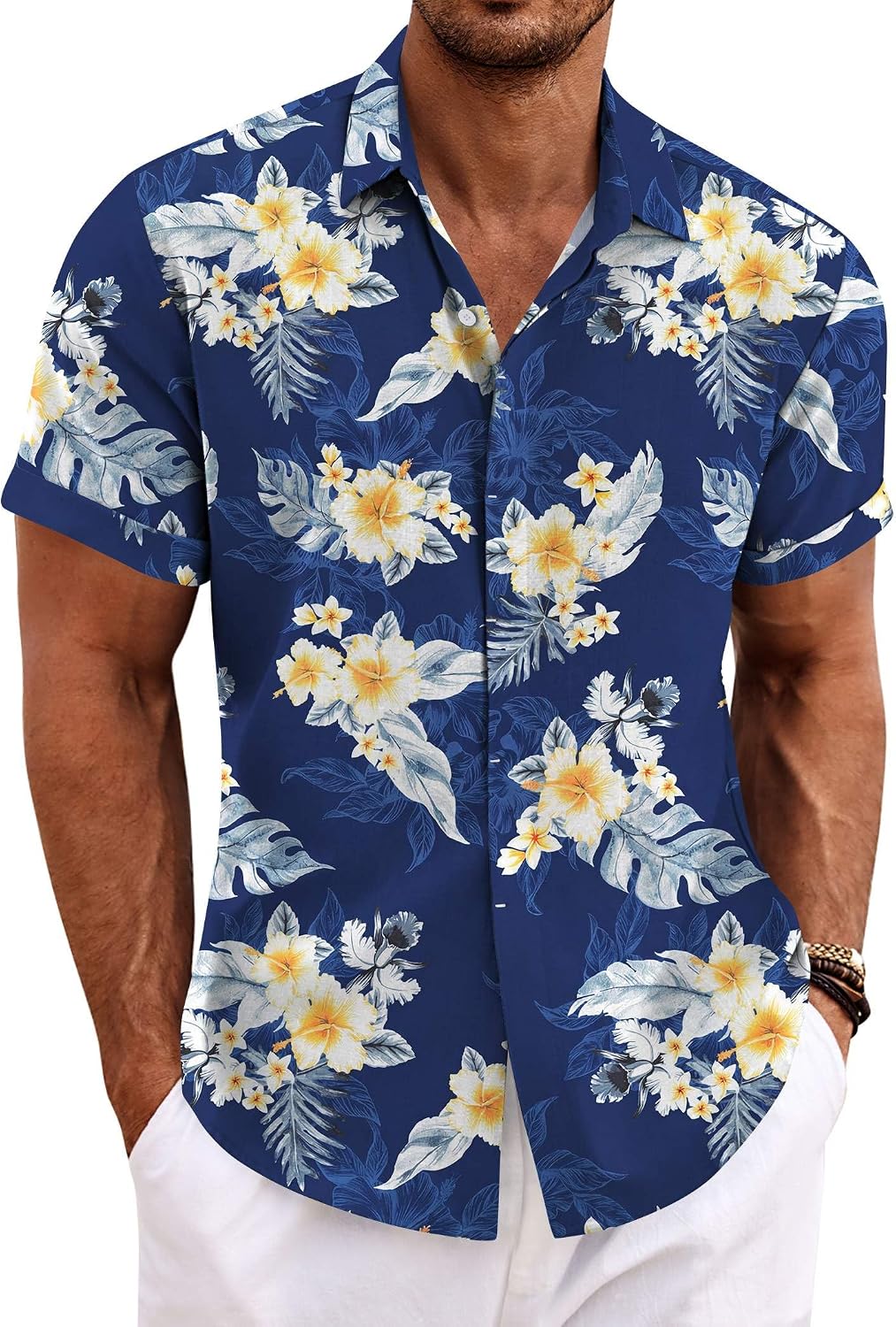 Men's Linen Blend Short Sleeve Shirt - Button Down Casual Fit, Lightweight and Breathable for Summer Beach Weddings - La