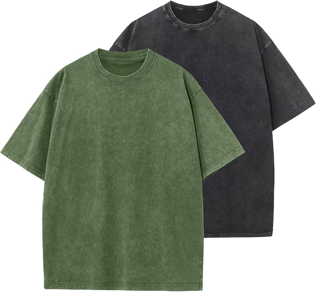 Unisex Vintage Washed Cotton Tee - Oversized Loose Fit, Short Sleeve Crew Neck Top for Relaxed Everyday Styling - Large