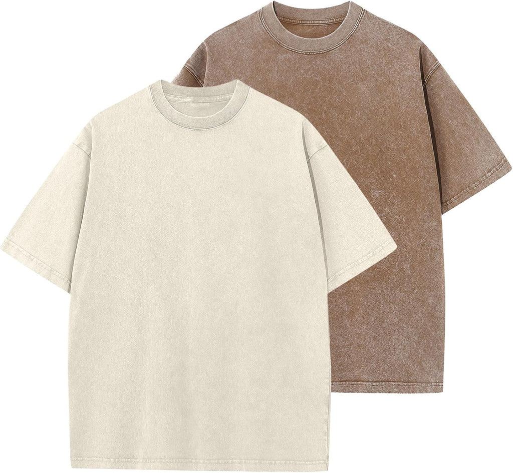 Unisex Vintage Washed Cotton Tee - Oversized Loose Fit, Short Sleeve Crew Neck Top for Relaxed Everyday Styling - Large