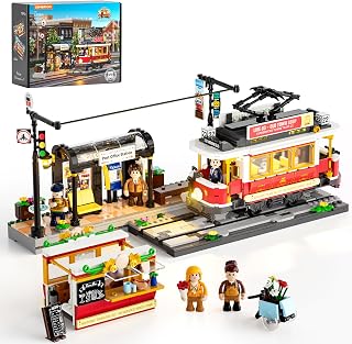 Lumibricks Heritage Tram and Station Lighting Building-Bricks Set - 1274 Pcs City Streetcar Modular Collection Old Town Downt