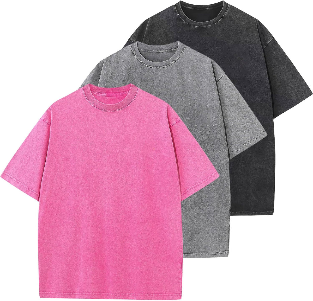 Unisex Cotton Oversized Tee - Loose Wash Solid Basic Top, Short Sleeve Crew Neck for Casual Everyday Layering - Small