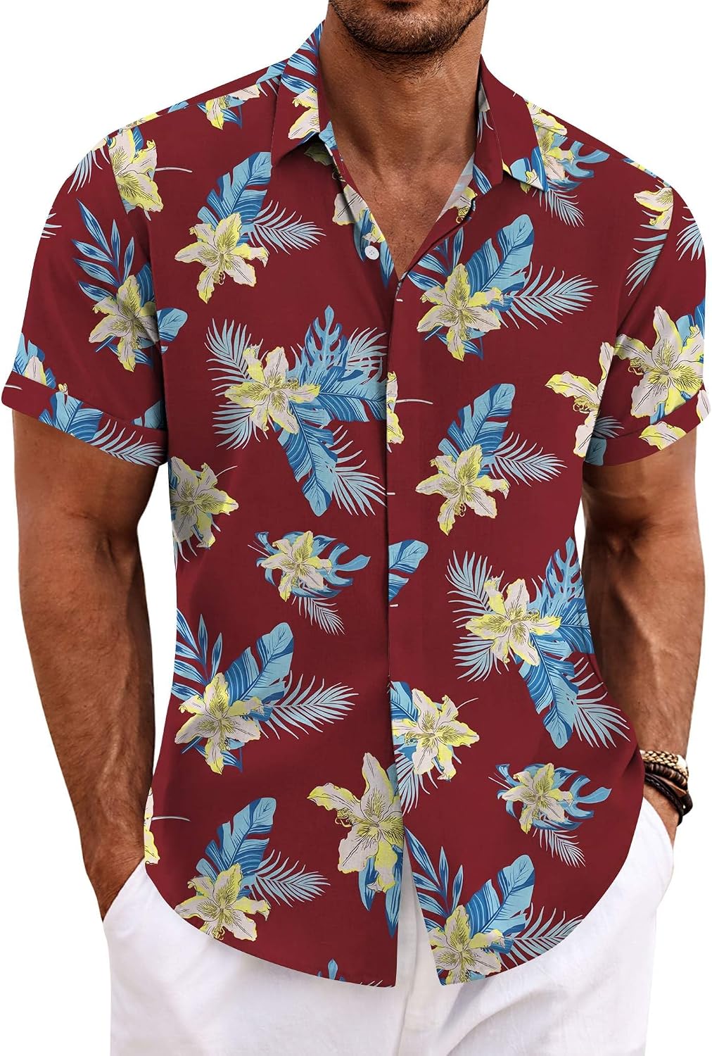 Men's Linen Blend Short Sleeve Shirt - Button Down Casual Fit, Lightweight and Breathable for Summer Beach Weddings - La