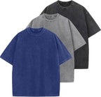 Unisex Cotton Oversized Tee - Loose Wash Solid Basic Top, Short Sleeve Crew Neck for Casual Everyday Layering - Large (2
