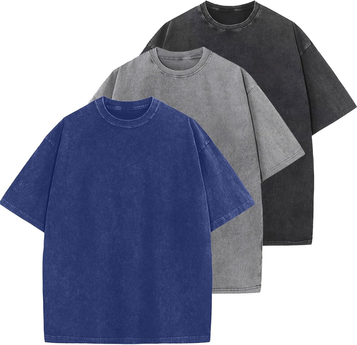Unisex Cotton Oversized Tee - Loose Wash Solid Basic Top, Short Sleeve Crew Neck for Casual Everyday Layering - Large (2