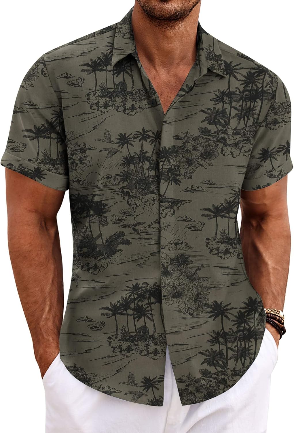 Men's Linen Blend Short Sleeve Shirt - Button Down Casual Fit, Lightweight and Breathable for Summer Beach Weddings - XX