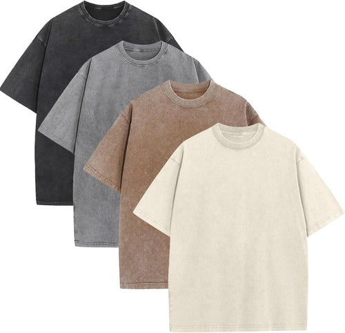 Men's Acid Wash Oversized Tee - Loose Fit Short Sleeve Vintage Streetwear Shirt with a Faded Mottled Finish - Small