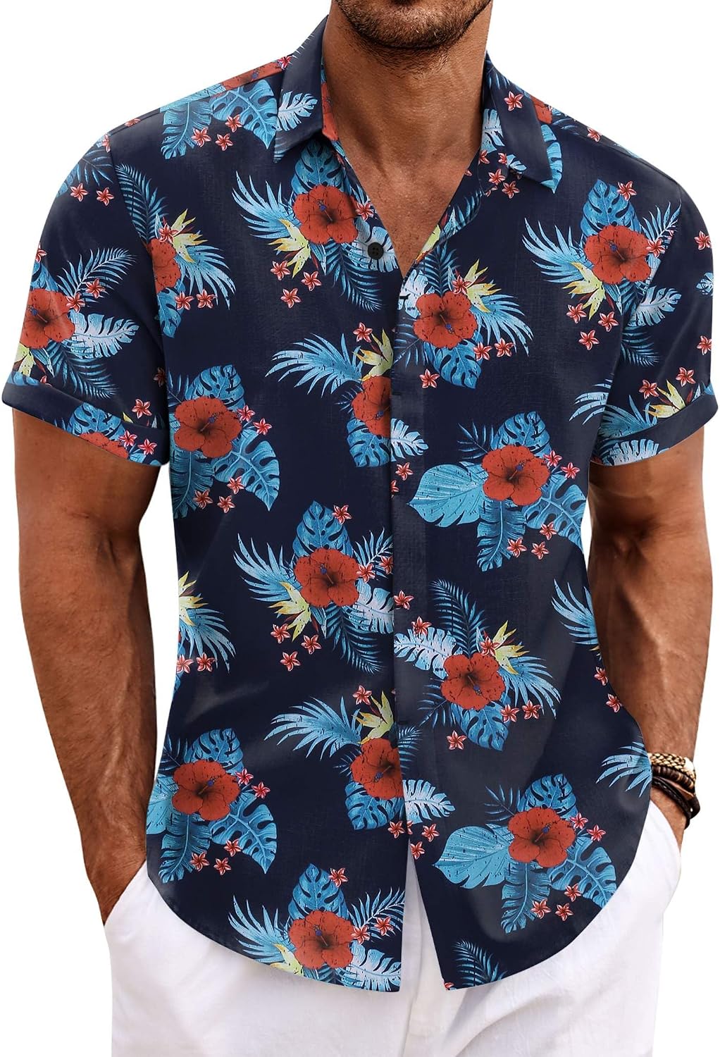 Men's Linen Blend Short Sleeve Shirt - Button Down Casual Fit, Lightweight and Breathable for Summer Beach Weddings - La