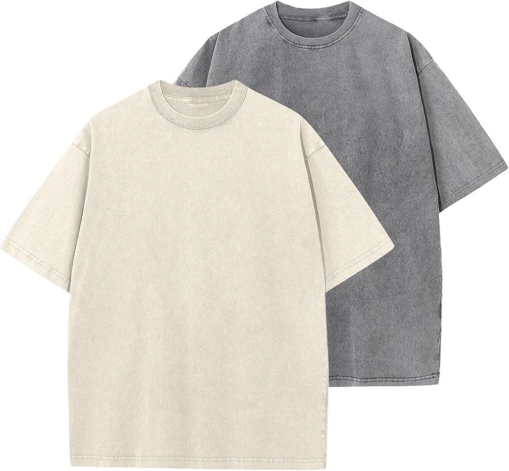 Unisex Vintage Washed Cotton Tee - Oversized Loose Fit, Short Sleeve Crew Neck Top for Relaxed Everyday Styling - Medium