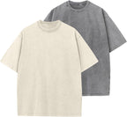Unisex Vintage Washed Cotton Tee - Oversized Loose Fit, Short Sleeve Crew Neck Top for Relaxed Everyday Styling - Medium
