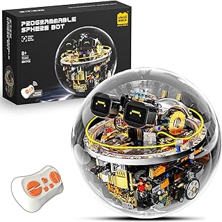 UNCLE BRICK Transparent Spherical Robot Building Block Set,Stem Toys for Ages 8-13,Programmable Remote-Controlled Powered,LED