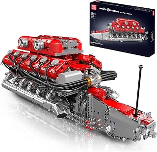 Mould King V12 Engine Model Kit that Runs - Motorized Mini Engines Building Blocks Set with Battery & Gearshift, Car Construc