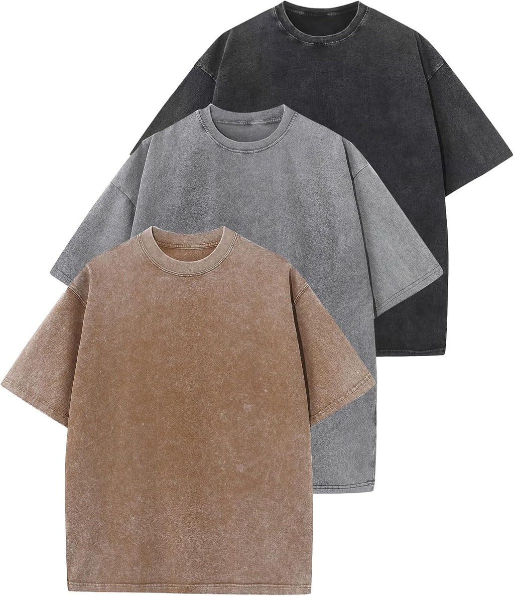 Unisex Washed Cotton Oversized Tee - Loose Baggy Fit, Short Sleeve Vintage Streetwear Top for Daily Layering - Large