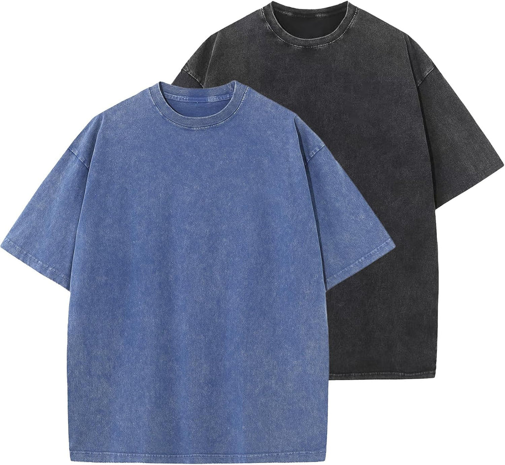 Unisex Vintage Washed Cotton Tee - Oversized Loose Fit, Short Sleeve Crew Neck Top for Relaxed Everyday Styling - Large