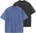 Unisex Vintage Washed Cotton Tee - Oversized Loose Fit, Short Sleeve Crew Neck Top for Relaxed Everyday Styling - Large