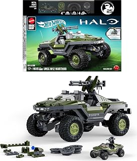 Mattel Brick Shop Hot Wheels Elite Series Halo Building Set, UNSC M12 Warthog with 935 Pieces, Realistic Details and Custom D