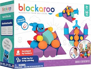 Blockaroo Magnetic Foam Building Blocks 50-Piece Set for Toddlers