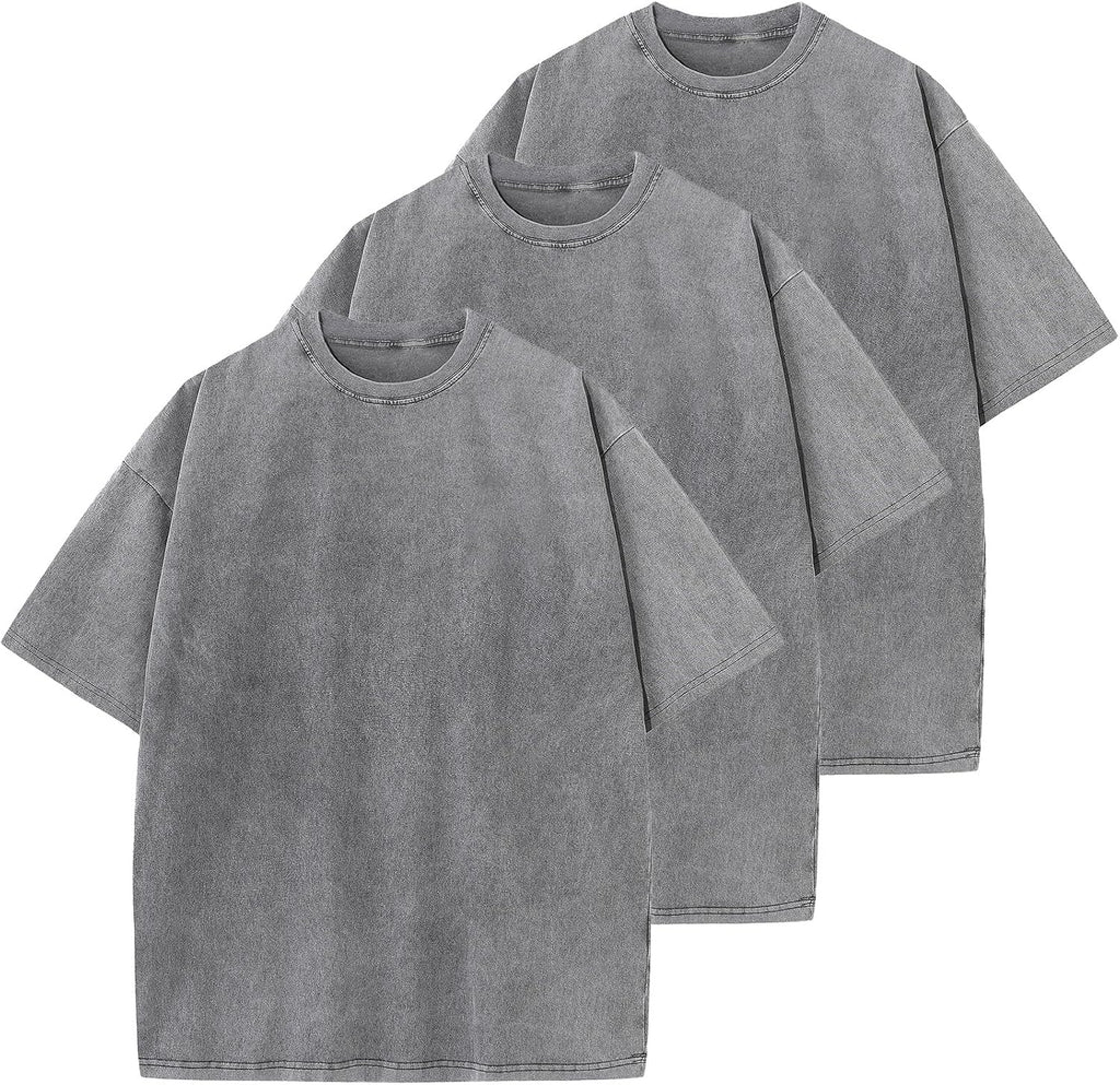 Unisex Cotton Oversized Tee - Loose Wash Solid Basic Top, Short Sleeve Crew Neck for Casual Everyday Layering - Large (2