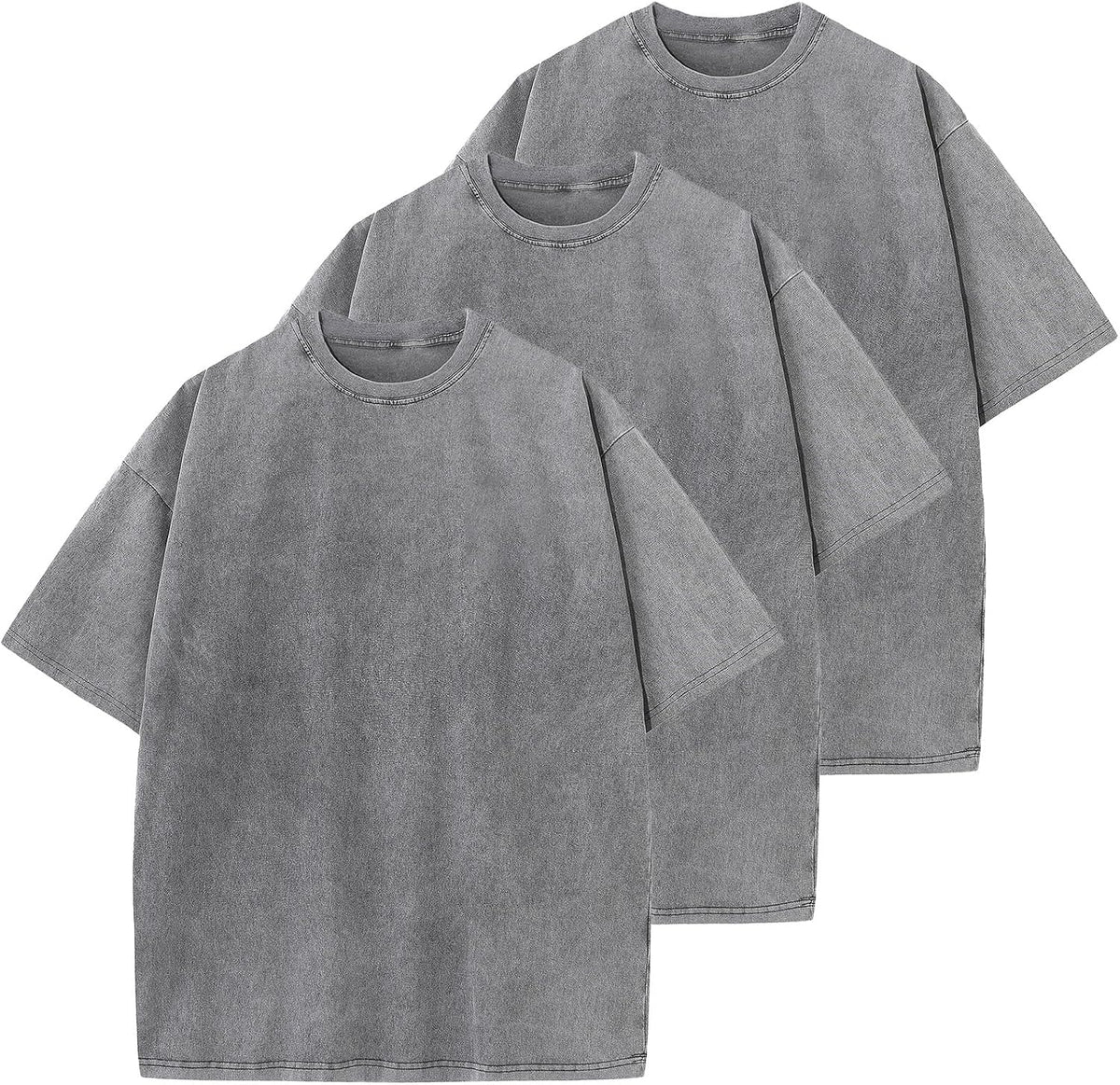 Unisex Cotton Oversized Tee - Loose Wash Solid Basic Top, Short Sleeve Crew Neck for Casual Everyday Layering - Large (2
