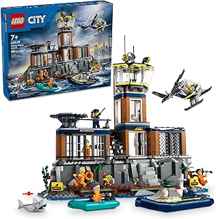 MEOW City Police Prison Island Building Set, Birthday Gift for Boys and Girls Ages 7 Plus, Imaginative Play, Helicopter Toy, 