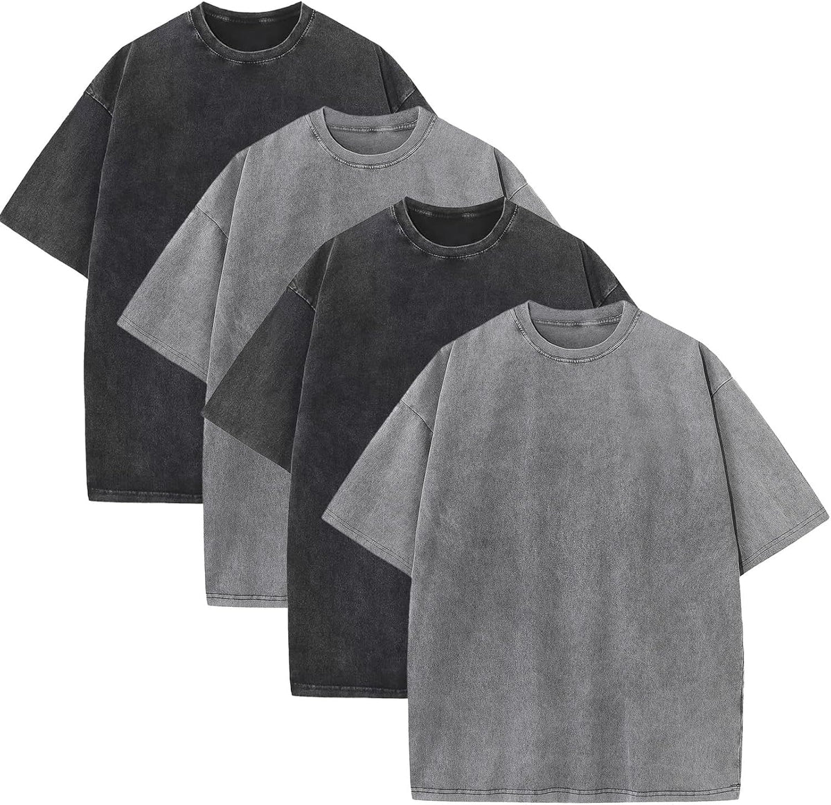 Men's Acid Wash Oversized Tee - Loose Fit Short Sleeve Vintage Streetwear Shirt with a Faded Mottled Finish - Large