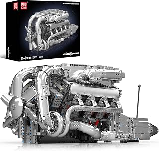 Mould King V8 Twin-Turbo Engine Model Kit that Runs, Mini Engines Building Blocks Set for Adults with Battery and Motor, Engi