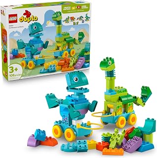 MEOW DUPLO Town 3 in 1 Dinosaurs on Wheels Learning Toy for Toddler Boys & Girls, Ages 3+ - Building & Education Play Set Tea