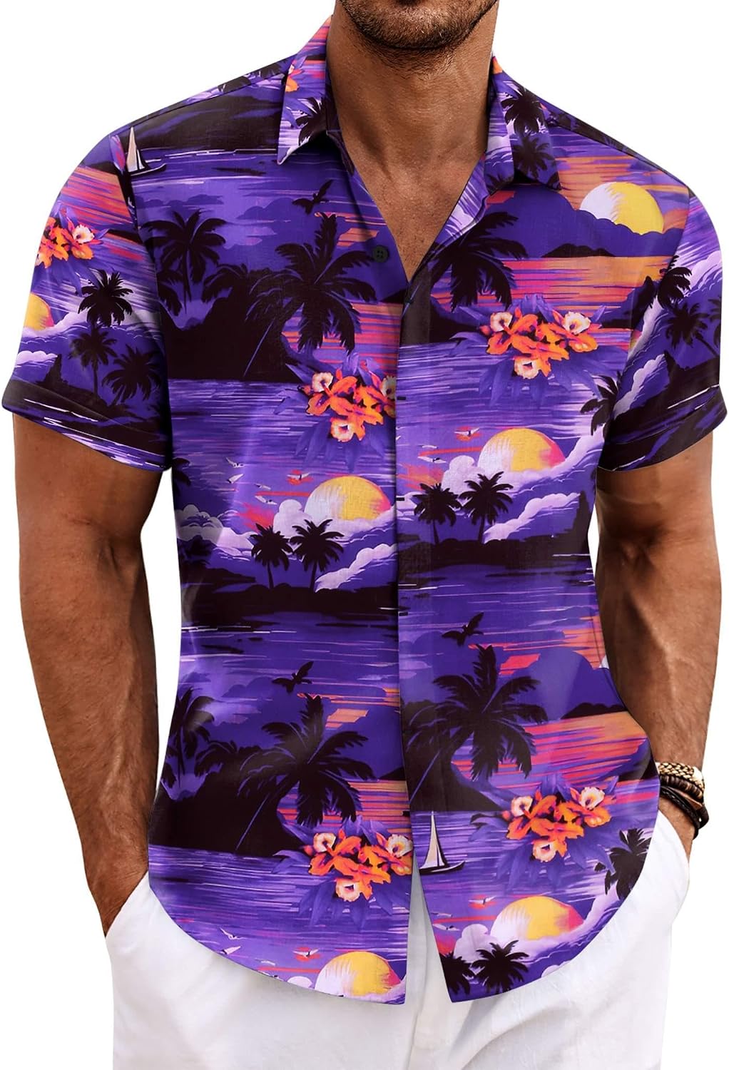 Men's Linen Blend Short Sleeve Shirt - Button Down Casual Fit, Lightweight and Breathable for Summer Beach Weddings - La