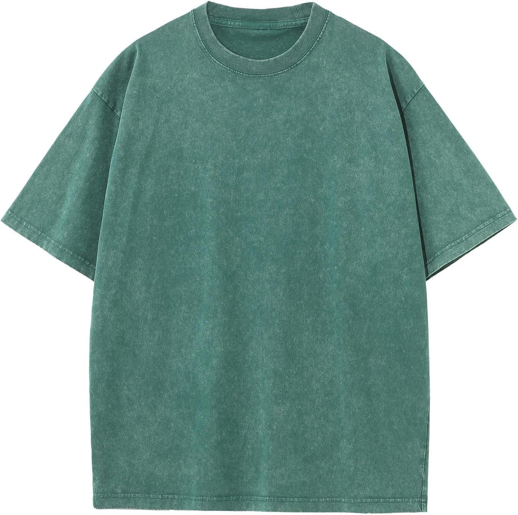 Unisex Vintage Washed Cotton Tee - Oversized Loose Fit, Short Sleeve Crew Neck Top for Relaxed Everyday Styling - Small