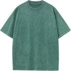 Unisex Vintage Washed Cotton Tee - Oversized Loose Fit, Short Sleeve Crew Neck Top for Relaxed Everyday Styling - Small