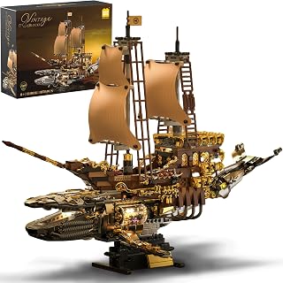 UNCLE BRICK Whale Pirate Ship Toy Building Blocks Set,Large Ocean Exploration And Treasure Hunting Boat With Lights,Retro Ste