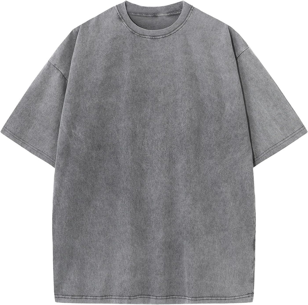 Unisex Cotton Oversized Tee - Loose Wash Solid Basic Top, Short Sleeve Crew Neck for Casual Everyday Layering - Large