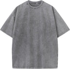 Unisex Cotton Oversized Tee - Loose Wash Solid Basic Top, Short Sleeve Crew Neck for Casual Everyday Layering - Large
