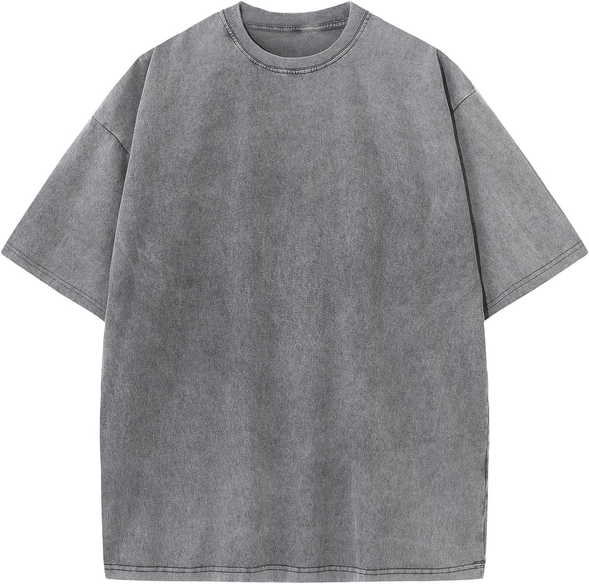 Unisex Cotton Oversized Tee - Loose Wash Solid Basic Top, Short Sleeve Crew Neck for Casual Everyday Layering - Large