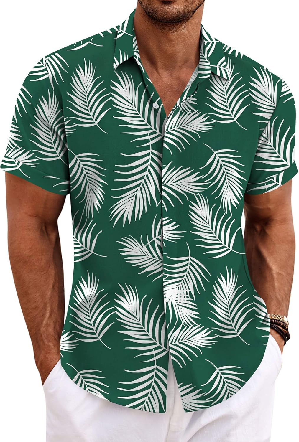 Men's Linen Blend Short Sleeve Shirt - Button Down Casual Fit, Lightweight and Breathable for Summer Beach Weddings - La