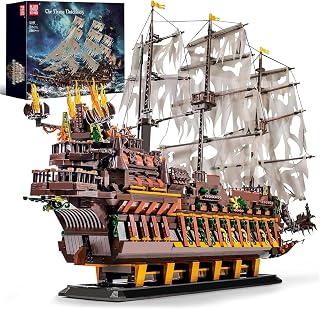 Mould King Large Pirates Ship Model Building Blocks Kits, MOC Dutchman Building Block Pirate Ship Construction Set to Build, 