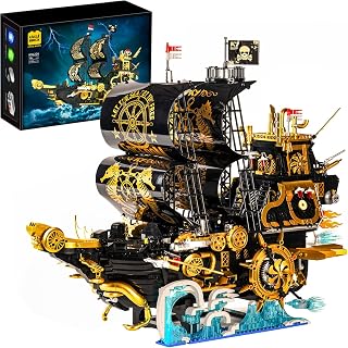 UNCLE BRICK Pirate Ship Building Block Set,with Lights and Power Motor,Steampunk Freedom Number Ship Model，Stem Toys for Ages